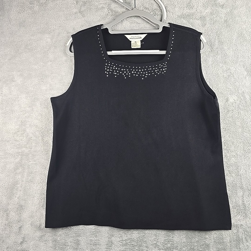 Exclusively Misook Tank Top Womens XL Black‎ Minimalist Luxury Old Money Sequins